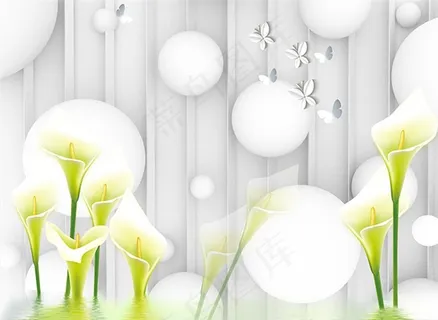 立体圆球百合背景墙图片 立体圆球百合背景墙图片