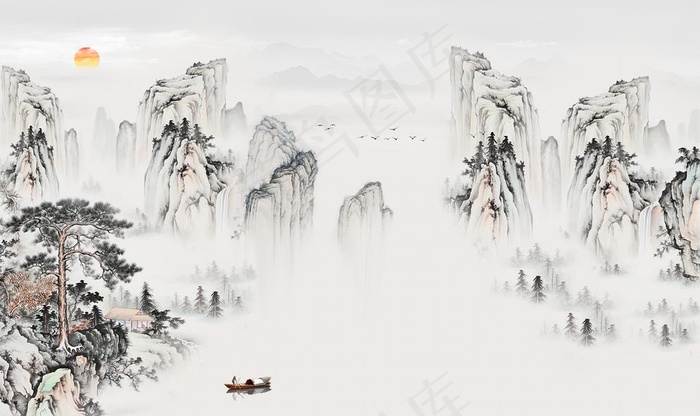 客厅山水画图片(9071X5669(DPI:72))psd模版下载