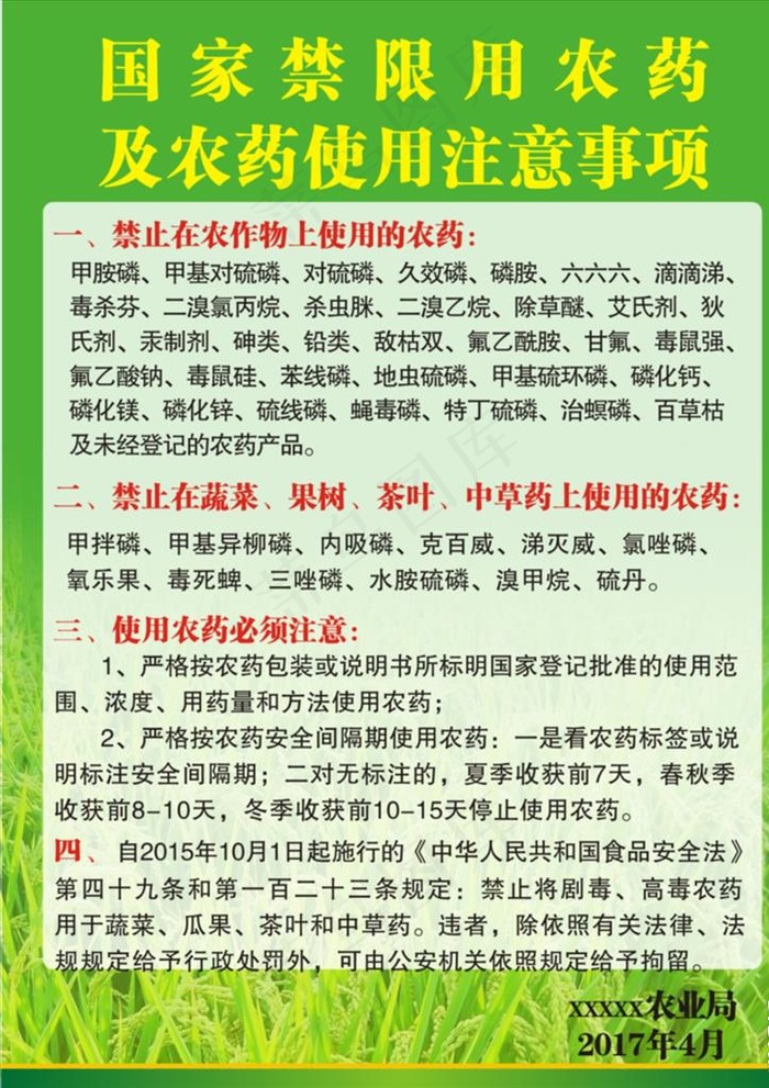 国家禁用农药宣传海报图片cdr矢量模版下载