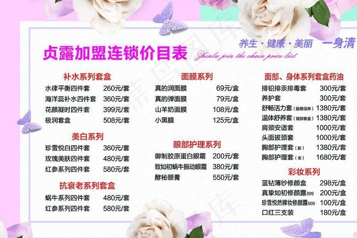 美容院价格表图片