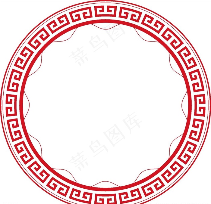 中国风红色回纹圆形边框矢量图片