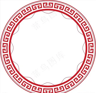 中国风红色回纹圆形边框矢量图片