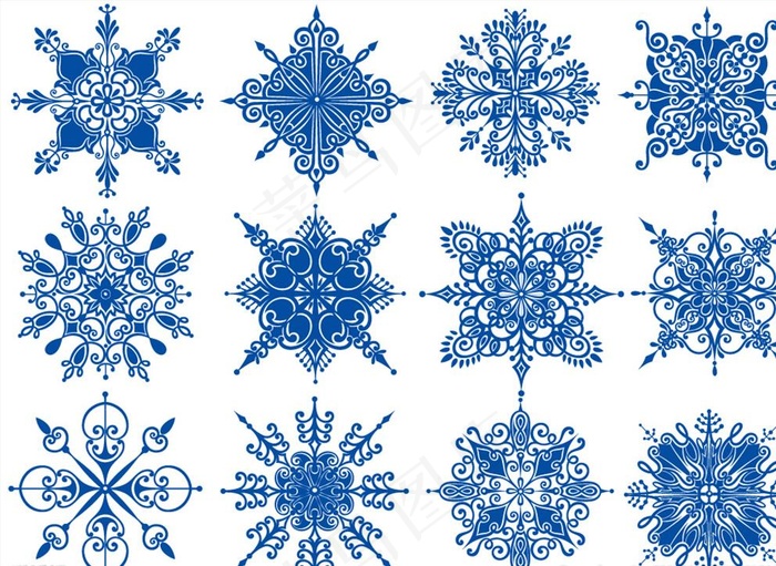 蓝色花纹雪花图片eps,ai矢量模版下载