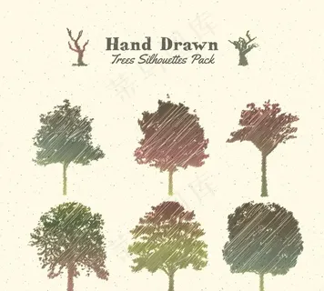 手绘树的剪影菜鸟图库片