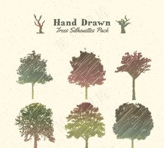 手绘树的剪影菜鸟图库片