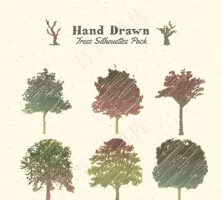 手绘树的剪影菜鸟图库片