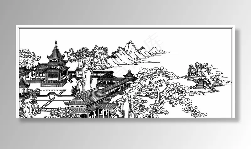 古代传统绘画线描图图片cdr矢量模版下载