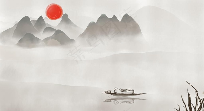 中国风新中式山水画图片(3459X2000(DPI:300))psd模版下载