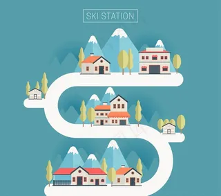 创意S型道路上的滑雪屋图片