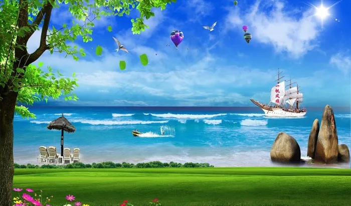 海边 沙滩 背景墙图片(4500X2300(DPI:300))psd模版下载