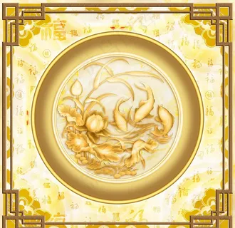 浮雕荷花新中式天顶壁画图片