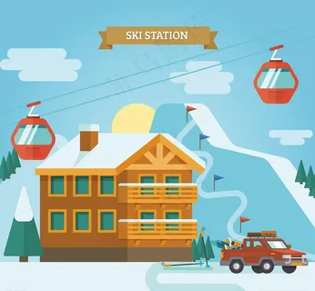 创意冬季度假滑雪场矢量素材图片