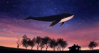 手绘唯美星空鲸鱼背景图片