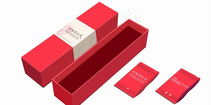 红色茶叶包装盒样机图片psd模版下载