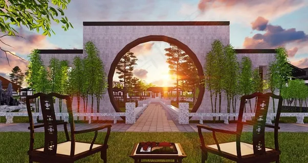 禅修岛中式景观效果图图片