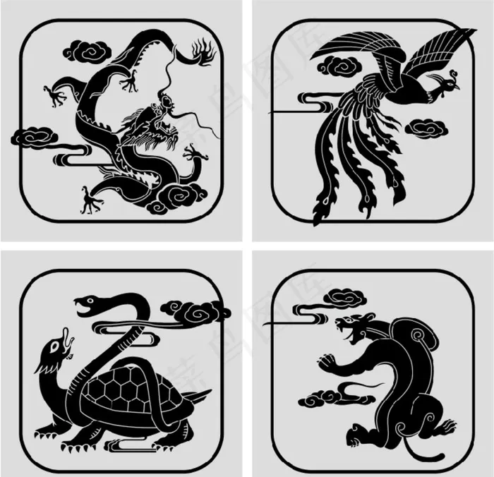 青龙 白虎 朱雀 玄武 圣兽图片eps,ai矢量模版下载