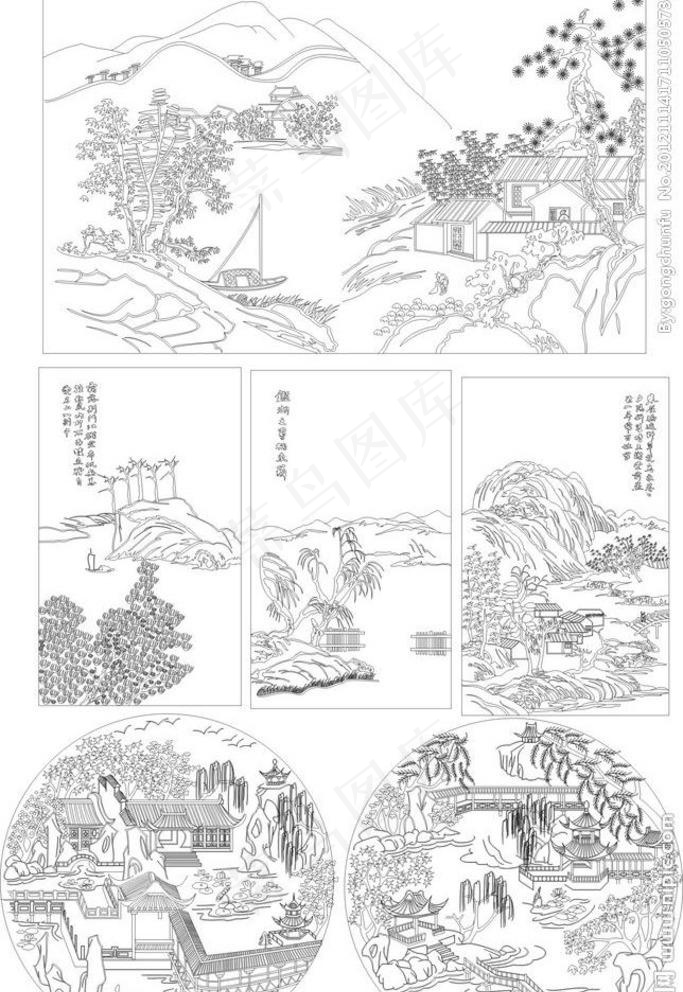 矢量手绘山水美景图图片