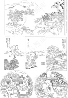 矢量手绘山水美景图图片