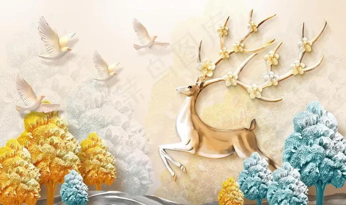 3D鹿图片(9071X5669(DPI:72))psd模版下载