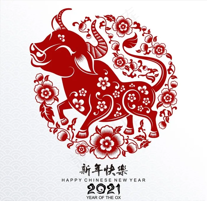 牛年剪纸图片eps,ai矢量模版下载