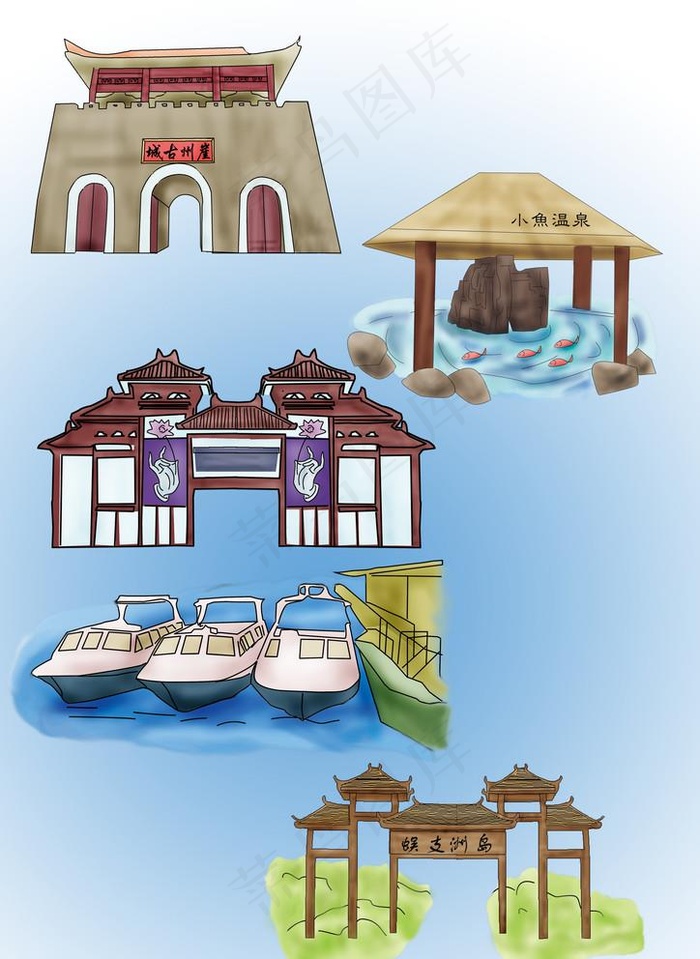 三亚旅欧景点手绘图图片(3742X5291(DPI:320))psd模版下载