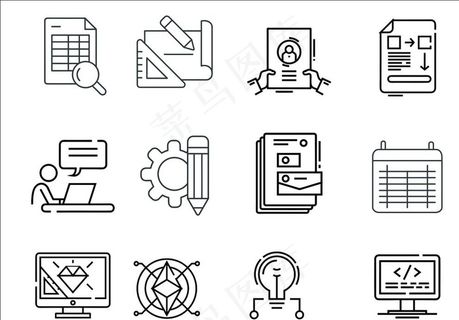 办公室图标 彩色图标 线条图图片