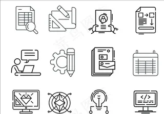 办公室图标 彩色图标 线条图图片