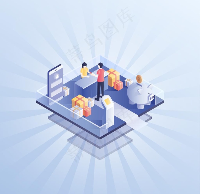 2.5D商务插画场景-银行图片