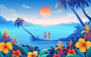 矢量夏日假日旅行插画图片
