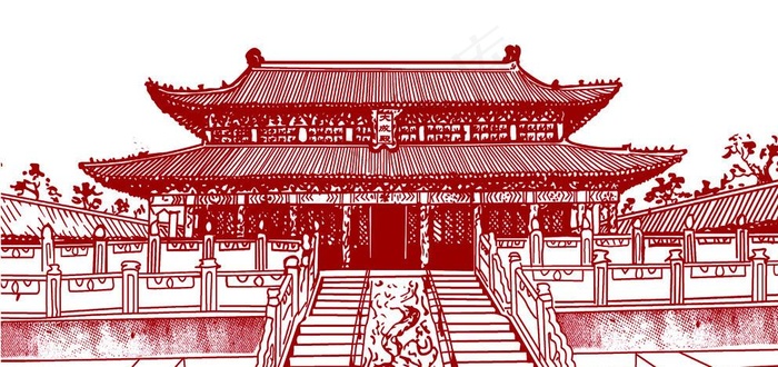 大成殿线描图片psd模版下载