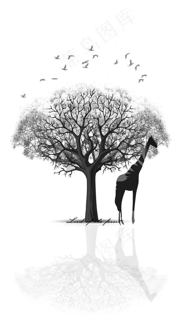 北欧小清新森林麋鹿动物装饰画图片