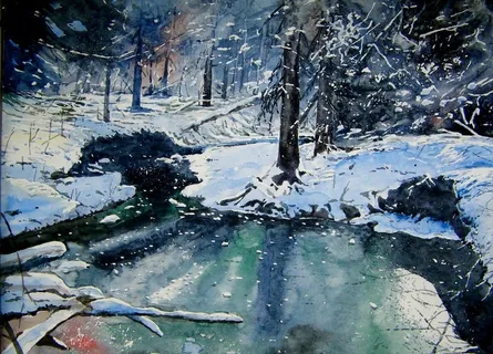 冬季雪景油画图片 冬季雪景油画图片