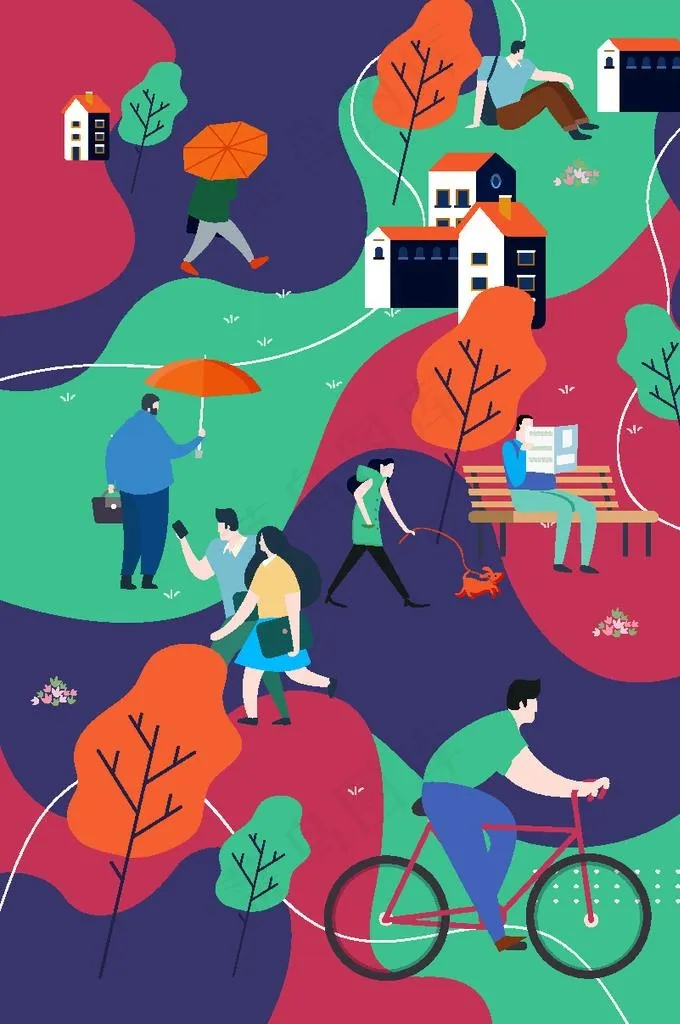 时尚公园 休闲运动人物图片ai矢量模版下载