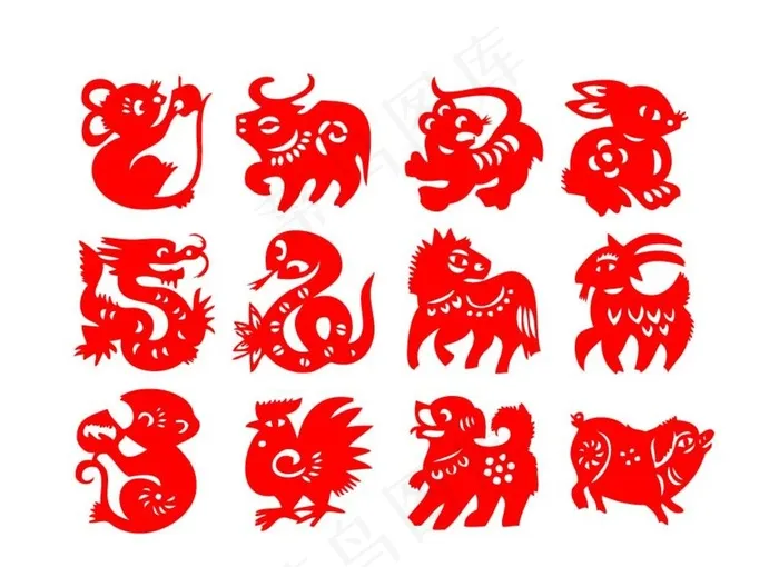 十二生肖剪纸图片ai矢量模版下载