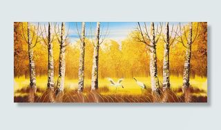 白桦树风景油画 秋天图片