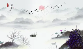 中国风山水水墨画背景墙图片