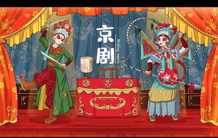 国粹戏曲插画图片psd模版下载