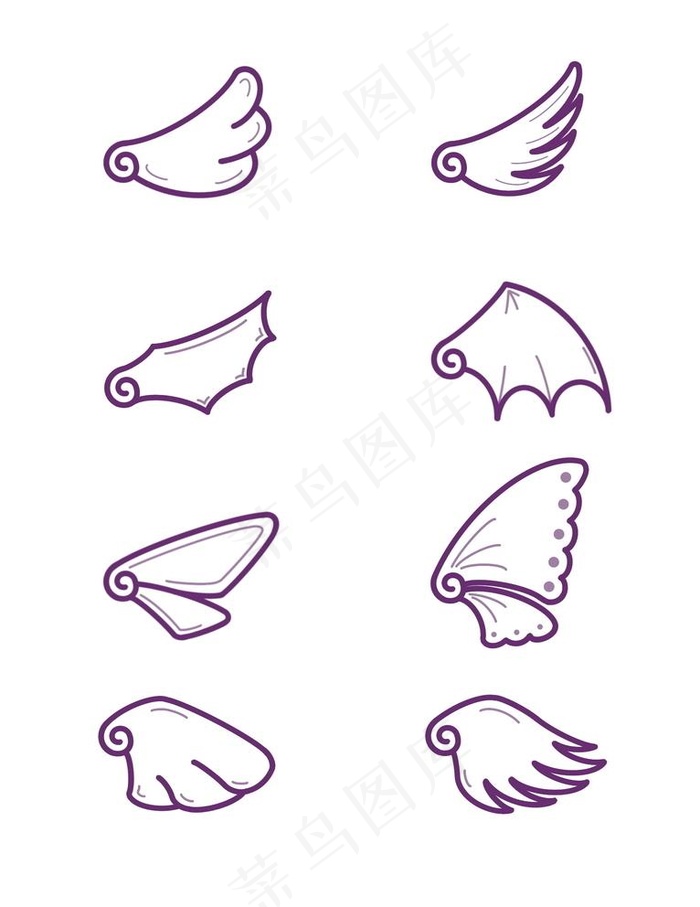 卡通可爱手绘线条紫色小翅膀设计图片