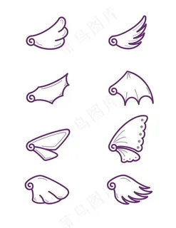 卡通可爱手绘线条紫色小翅膀设计图片