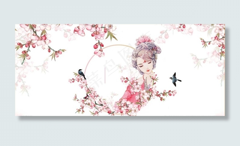 粉色小清新手绘桃花妇女节背景图片