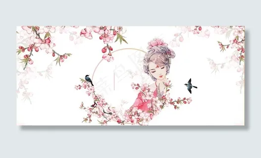 粉色小清新手绘桃花妇女节背景图片