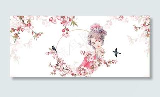 粉色小清新手绘桃花妇女节背景图片