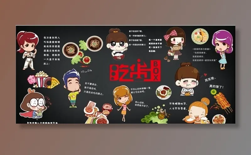 复古怀旧吃货餐饮背景墙图片psd模版下载