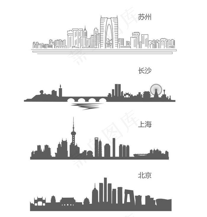城市剪影图片ai矢量模版下载