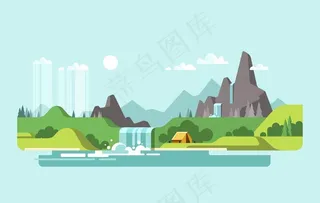 插画 山水插画 公园环境 自然图片