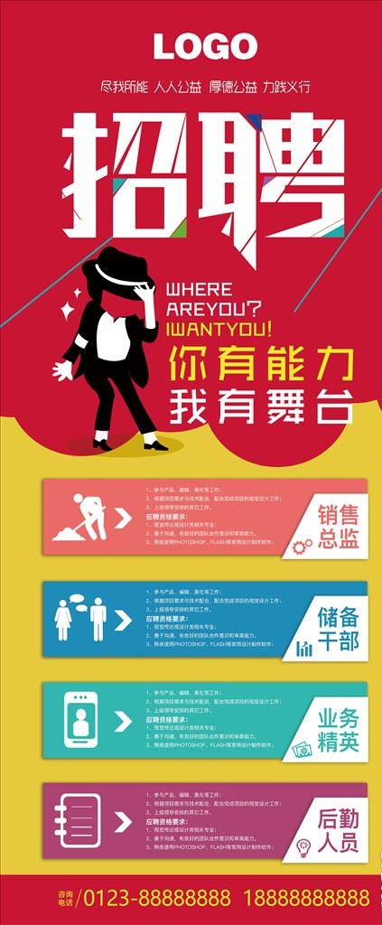 招聘展架图片(3150X7087(DPI:100))psd模版下载