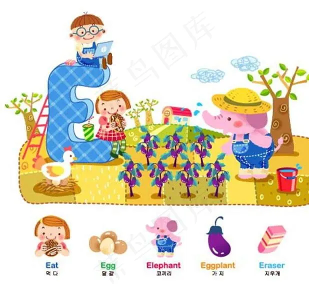 小孩种茄子图片eps,ai矢量模版下载