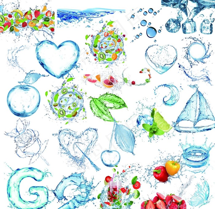 扣好的水滴 水珠 喷溅 水果图片(3937X3937(DPI:100))psd模版下载
