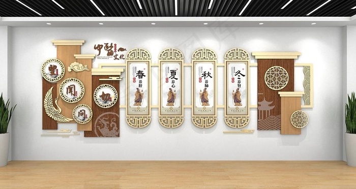 传统木纹中医传统文化墙图片(420X297)cdr矢量模版下载