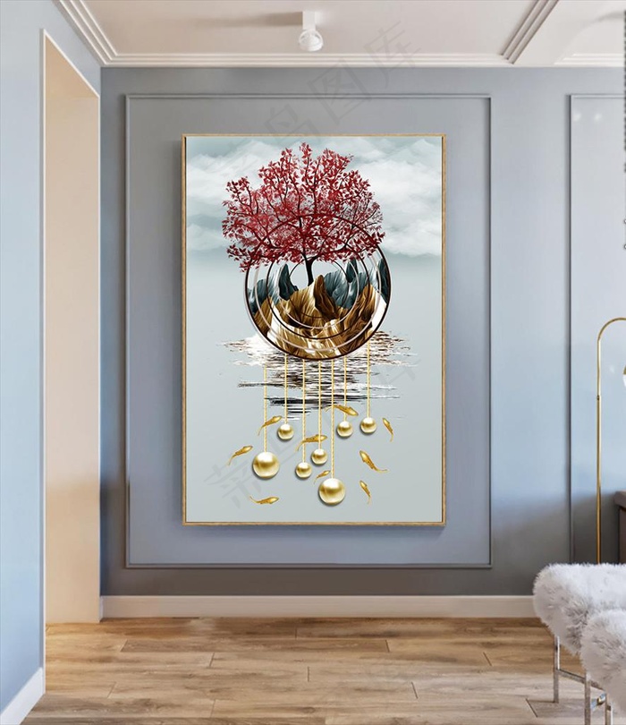 创意晶瓷轻奢风景发财树装饰画图片
